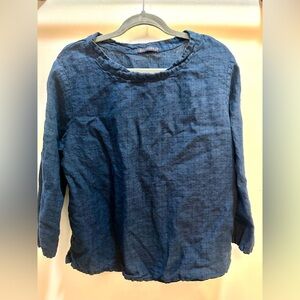 Cut Loose Cotton 3/4 Sleeve  Blouse in Dark Navy Blue Size L